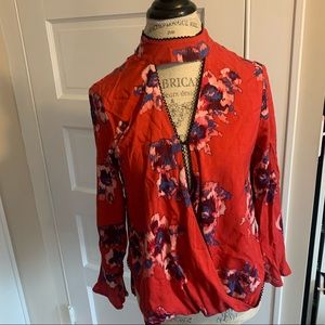 Sexy red floral blouse top size small